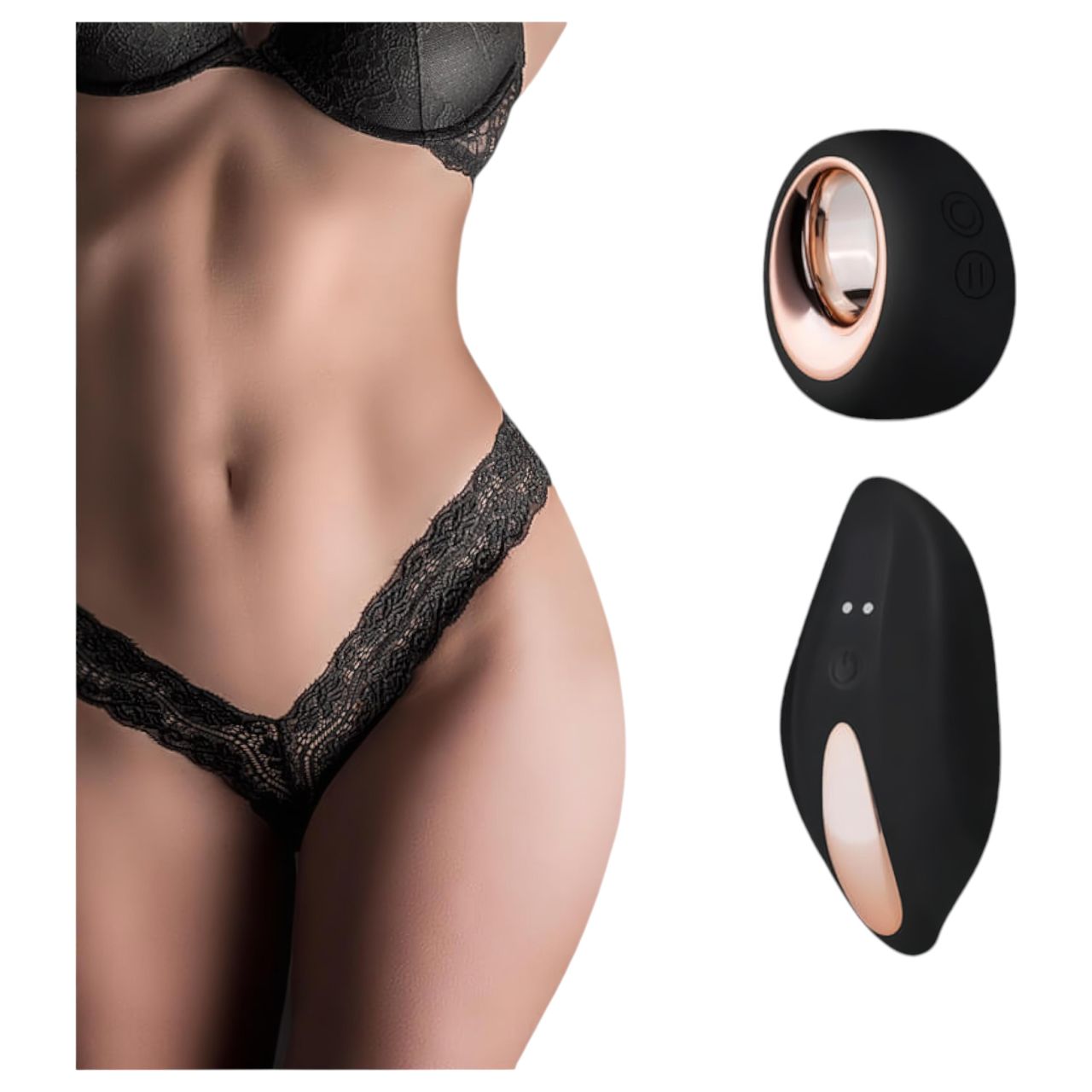 Pantyrebel - akkus, rádiós vibrációs fekete csipke tanga (S-L)