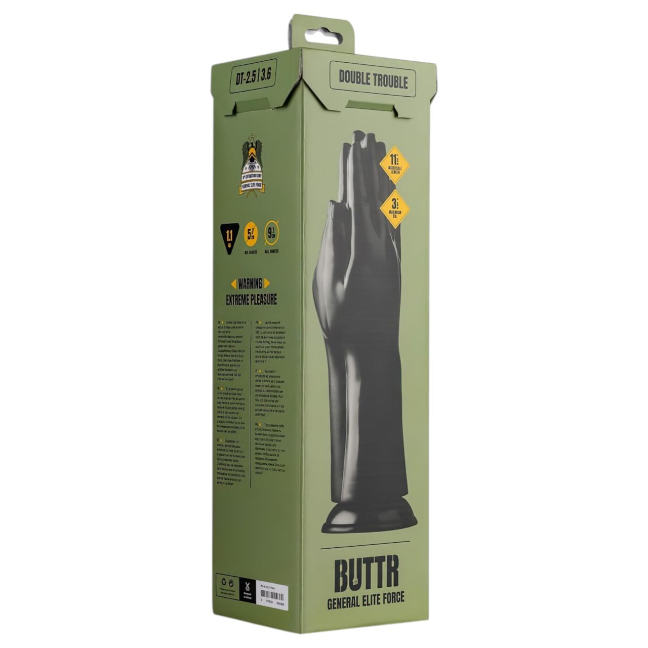 BUTTR Double Trouble - tapadókorongos fisting dildó (fekete)