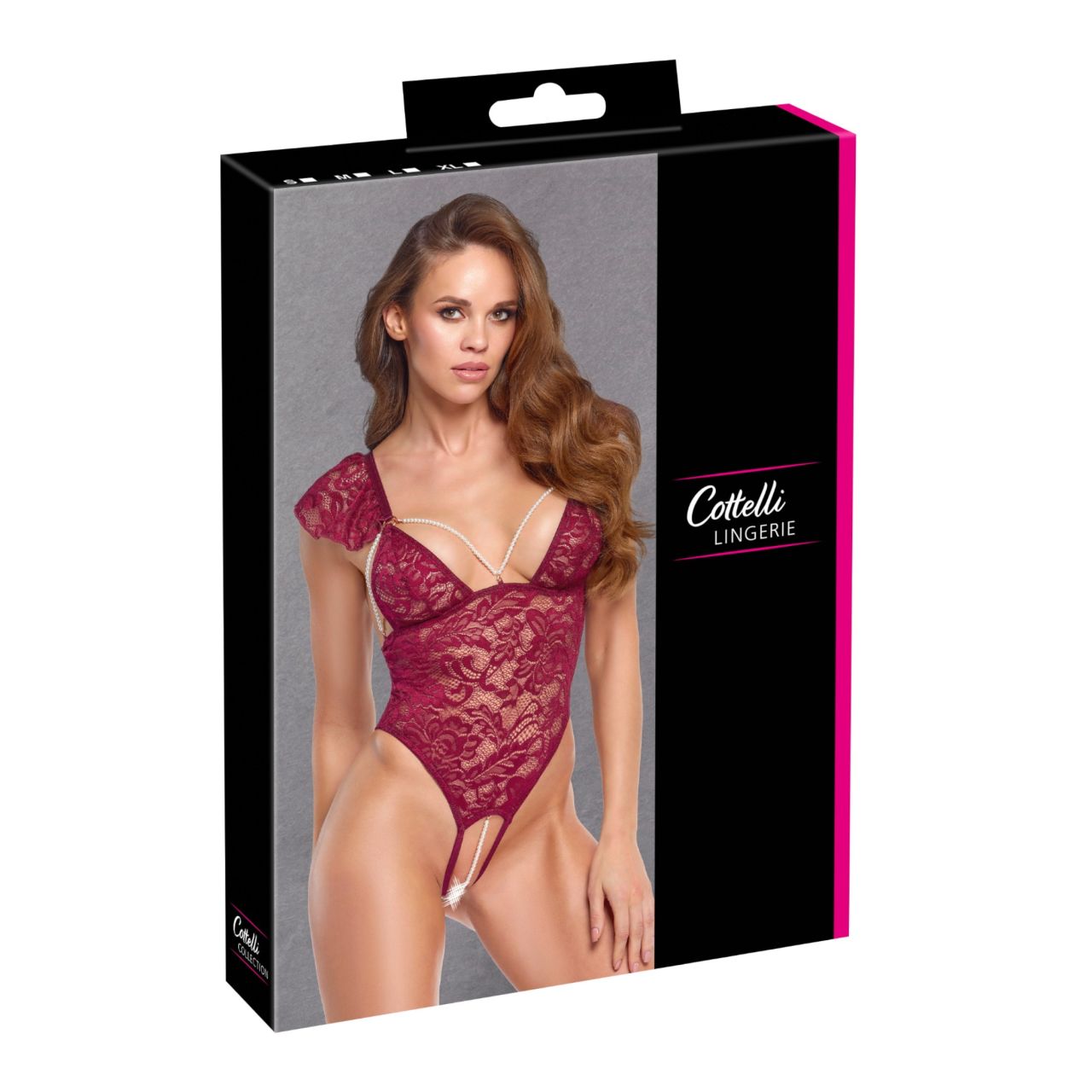 Cottelli - csipkés gyöngyös body (piros)