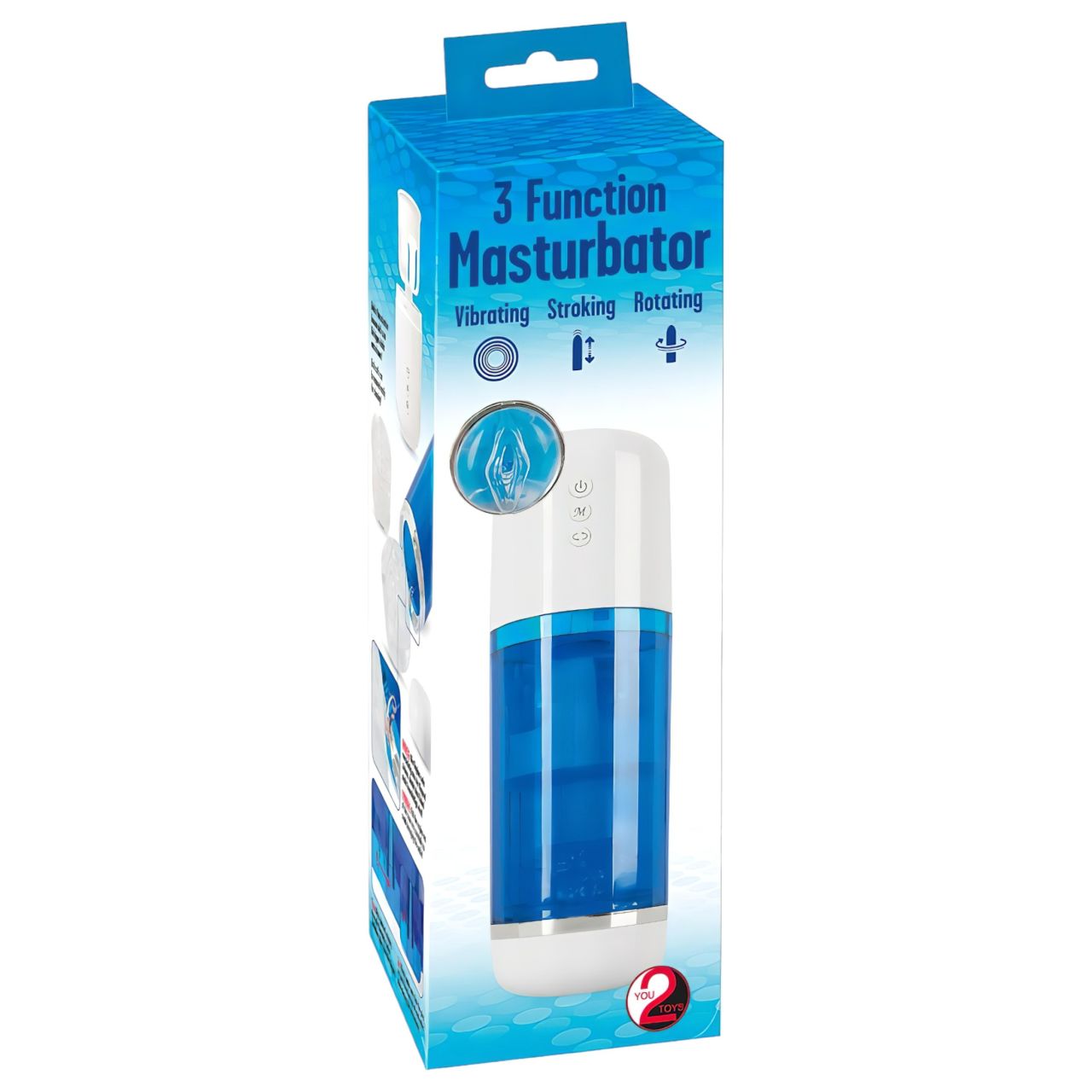 You2Toys - akkus, forgó-lökő maszturbátor férfiaknak (kék-fehér)