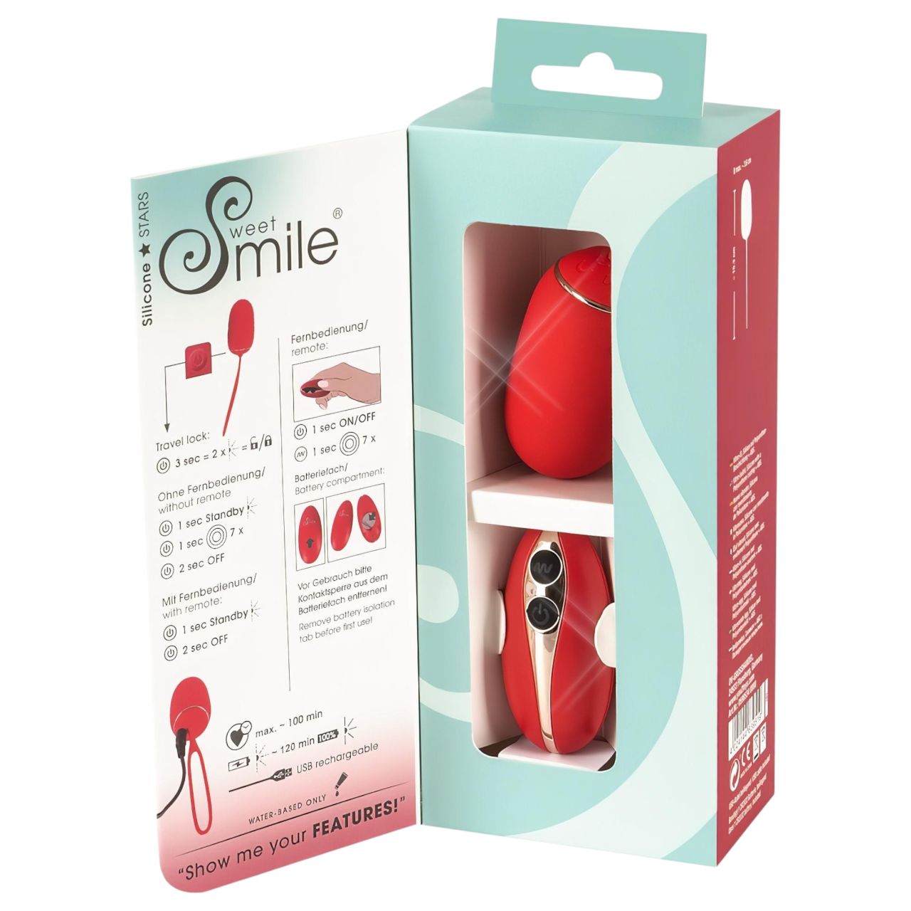 SMILE Love Ball - hordható akkus, rádiós vibrációs tojás (piros)