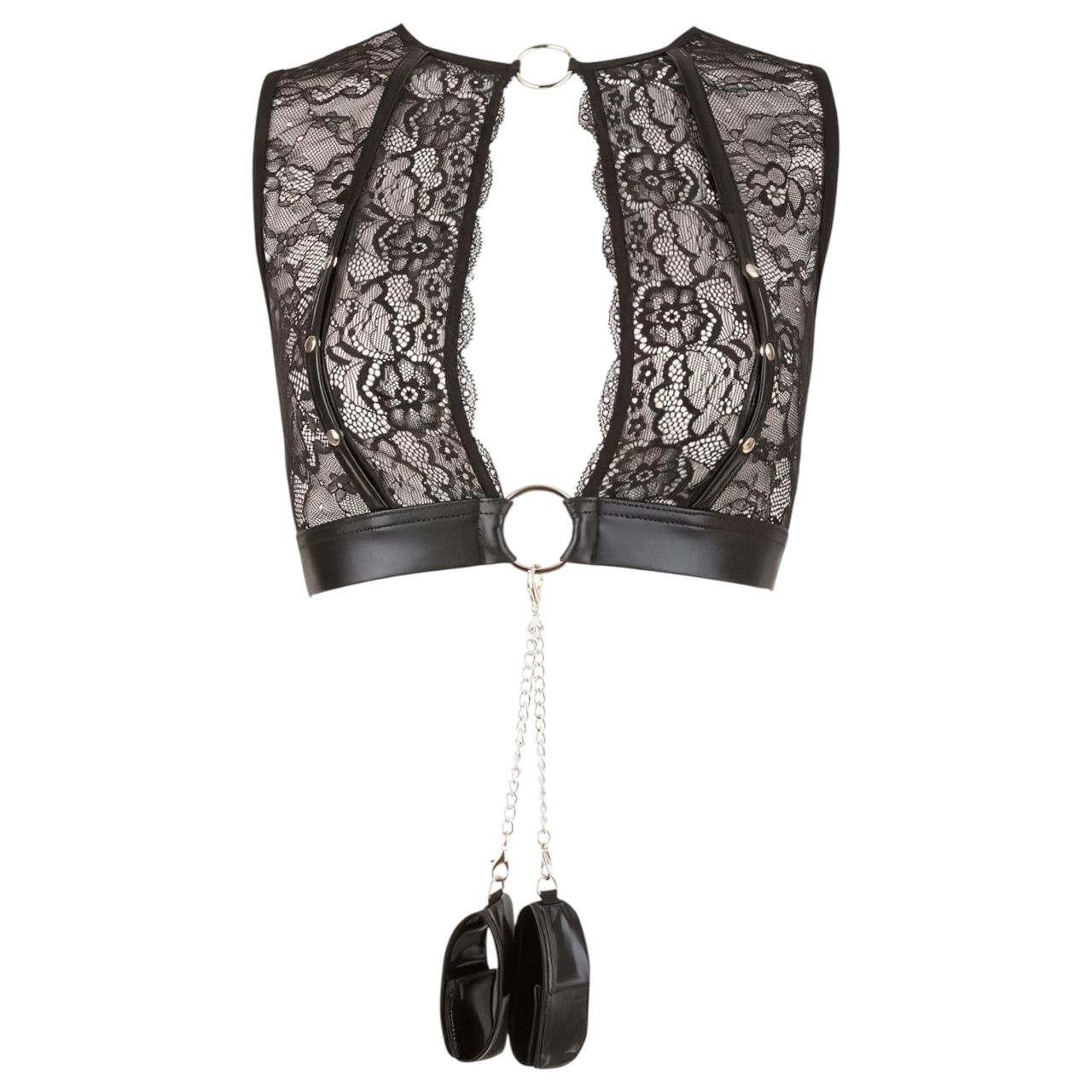Cottelli Bondage - csipkés fehérnemű szett + bilincs (4 részes)