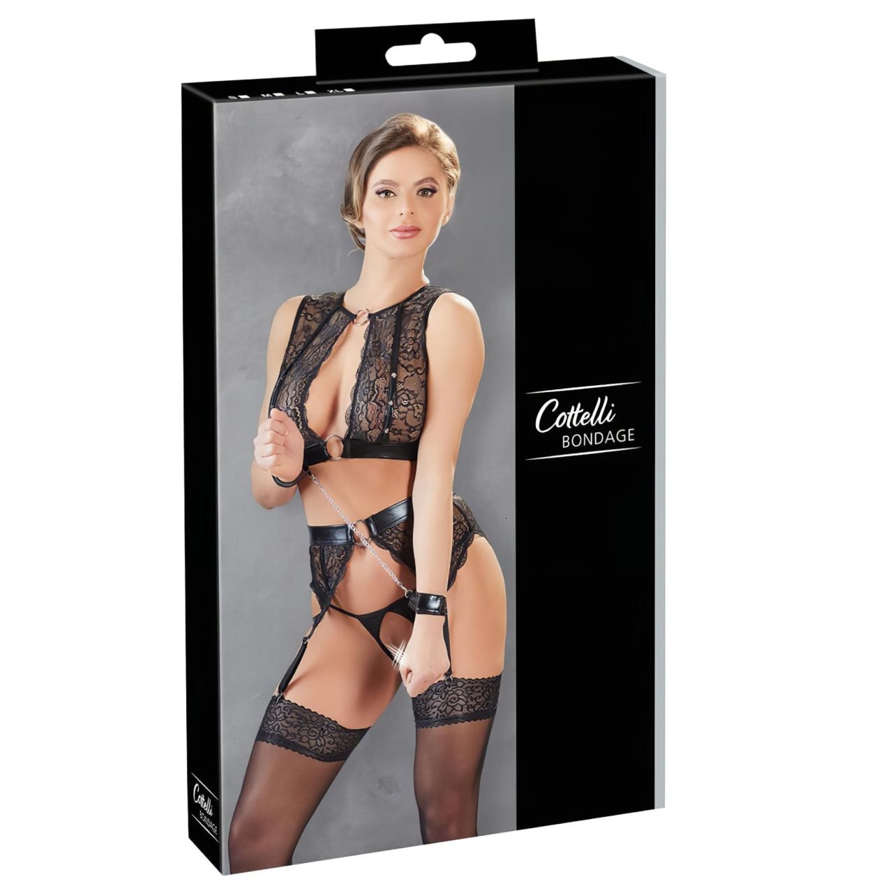 Cottelli Bondage - csipkés fehérnemű szett + bilincs (4 részes)