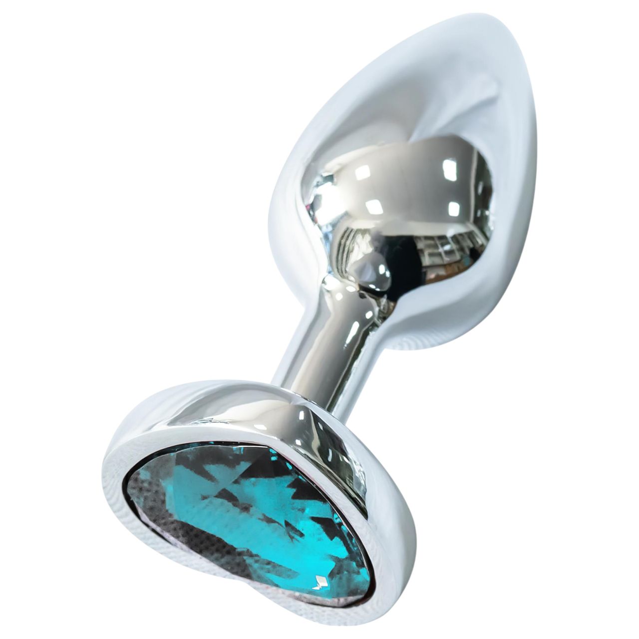 Sunfo - fém anál plug szív alakú világos kék kővel (ezüst) Sunfo - fém anál plug szív alakú világos kék kővel (ezüst)