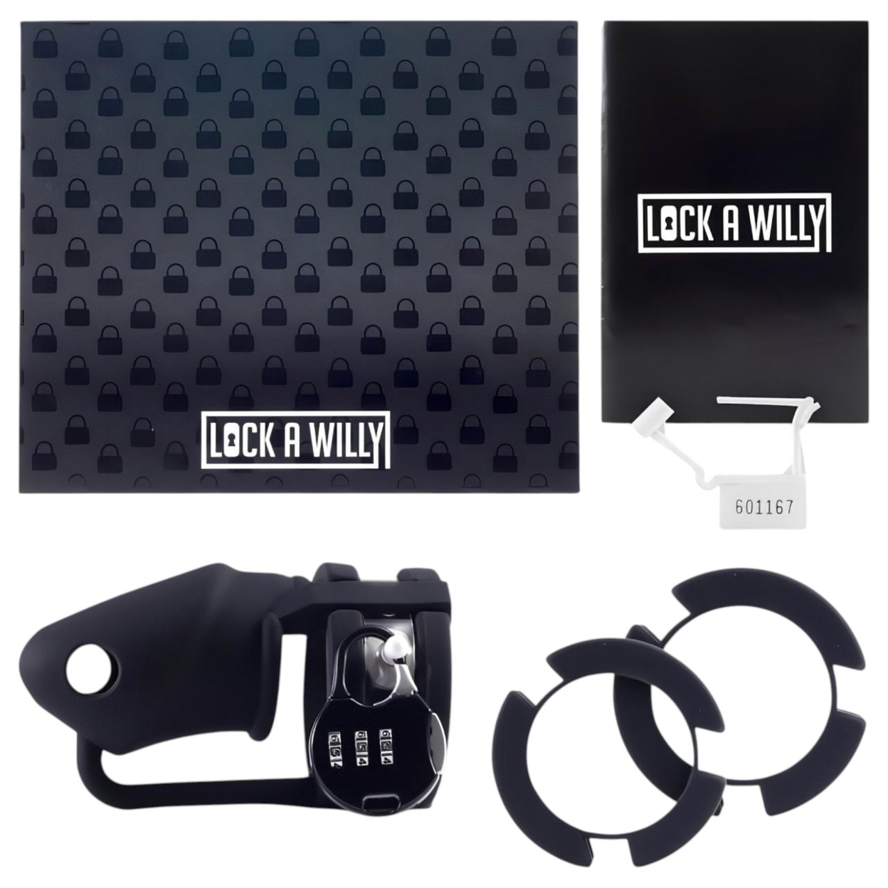 LOCK A WILLY - szilikon pénisz ketrec lakattal (fekete)