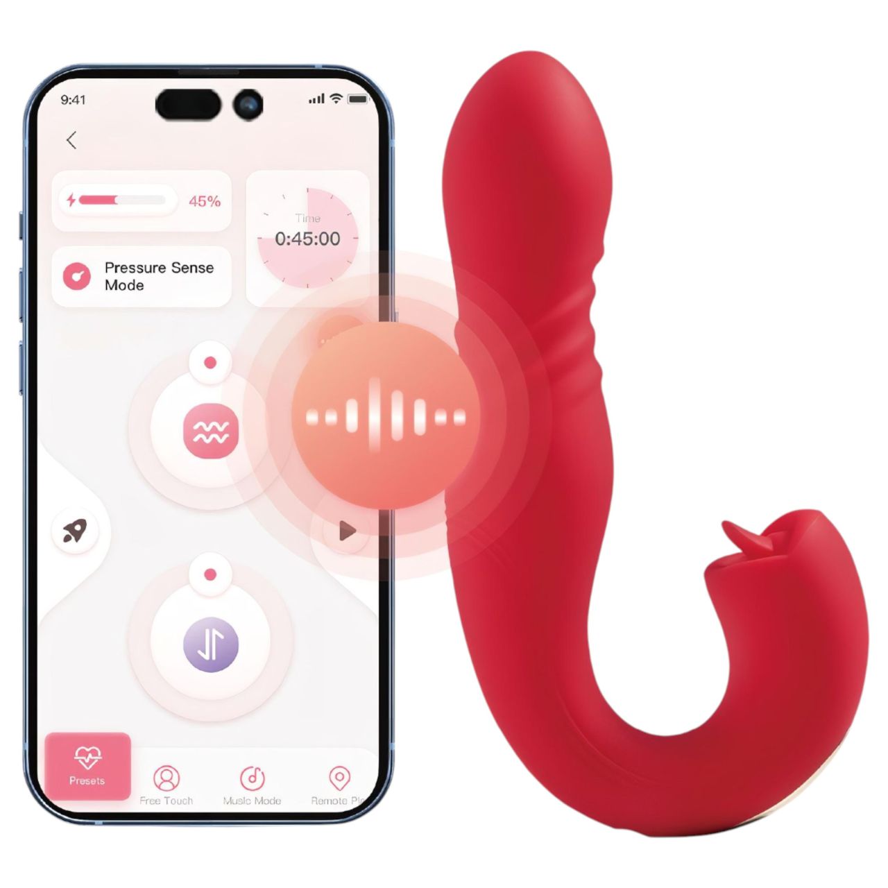 Honey Play Box Joi Thrust 2 - App-vezérelt lökő nyelves vibrátor (piros)