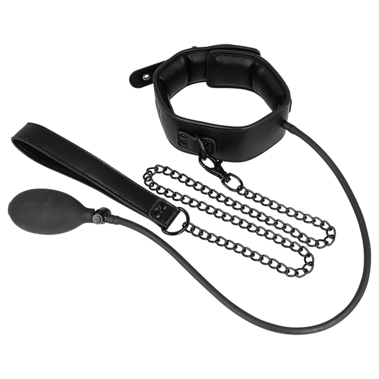 Fetish - felpumpálható nyakörv pórázzal, bondage szett (fekete)