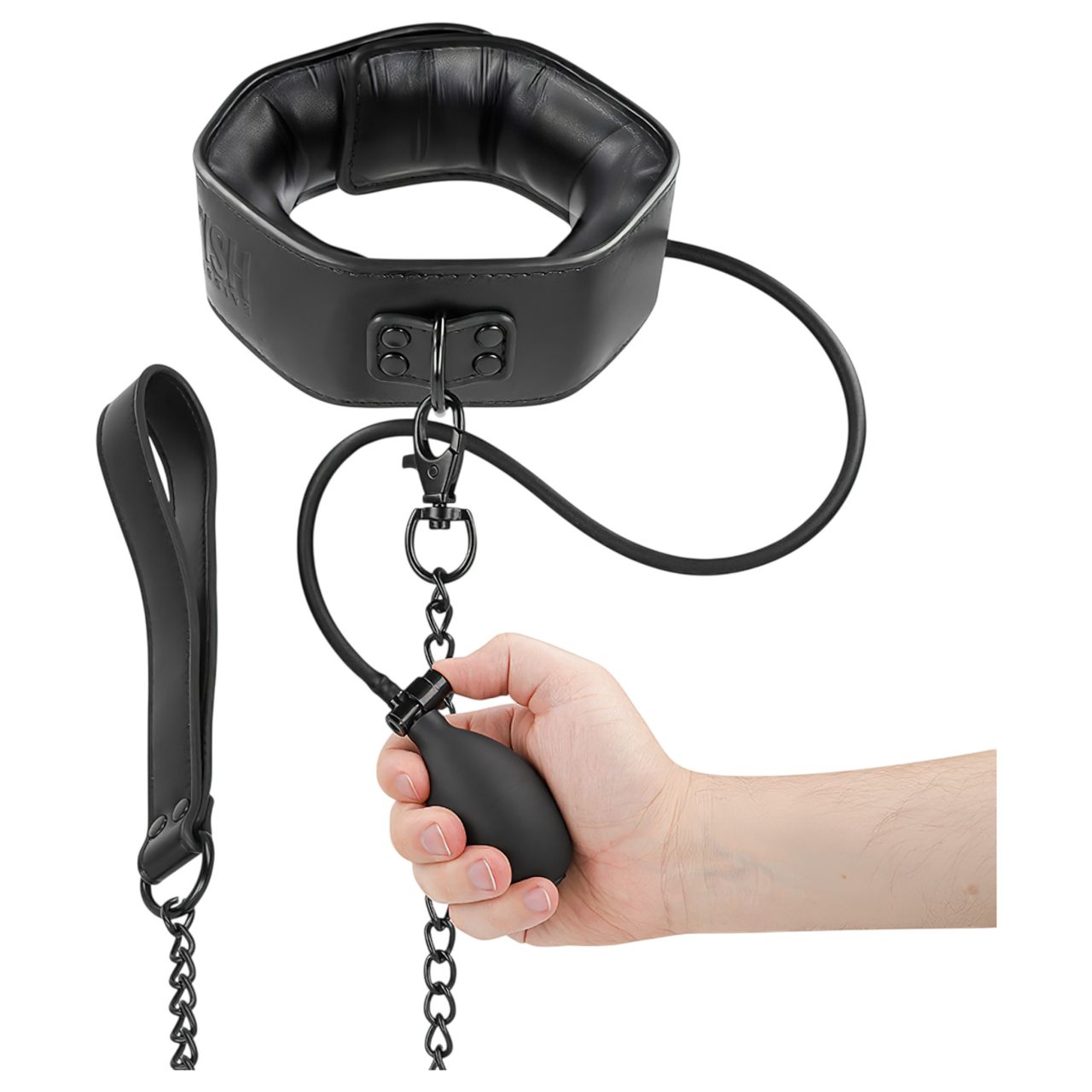 Fetish - felpumpálható nyakörv pórázzal, bondage szett (fekete)