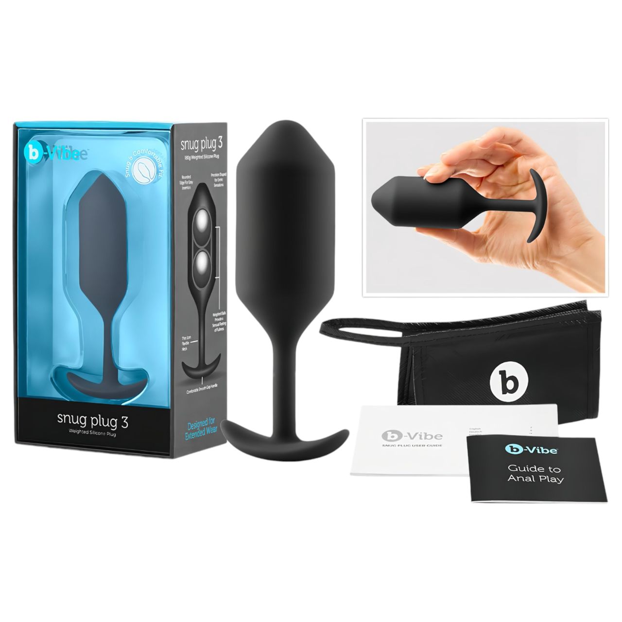 b-Vibe Snug Plug 3 - fekete dupla golyós butt plug, anál plug (180 g) b-Vibe Snug Plug 3 - fekete dupla golyós butt plug, anál plug (180 g)