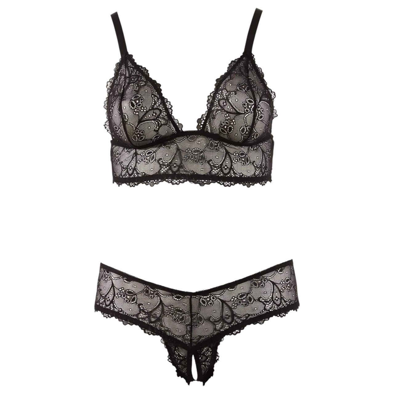Cottelli Plus Size - csipke melltartó szett (fekete)