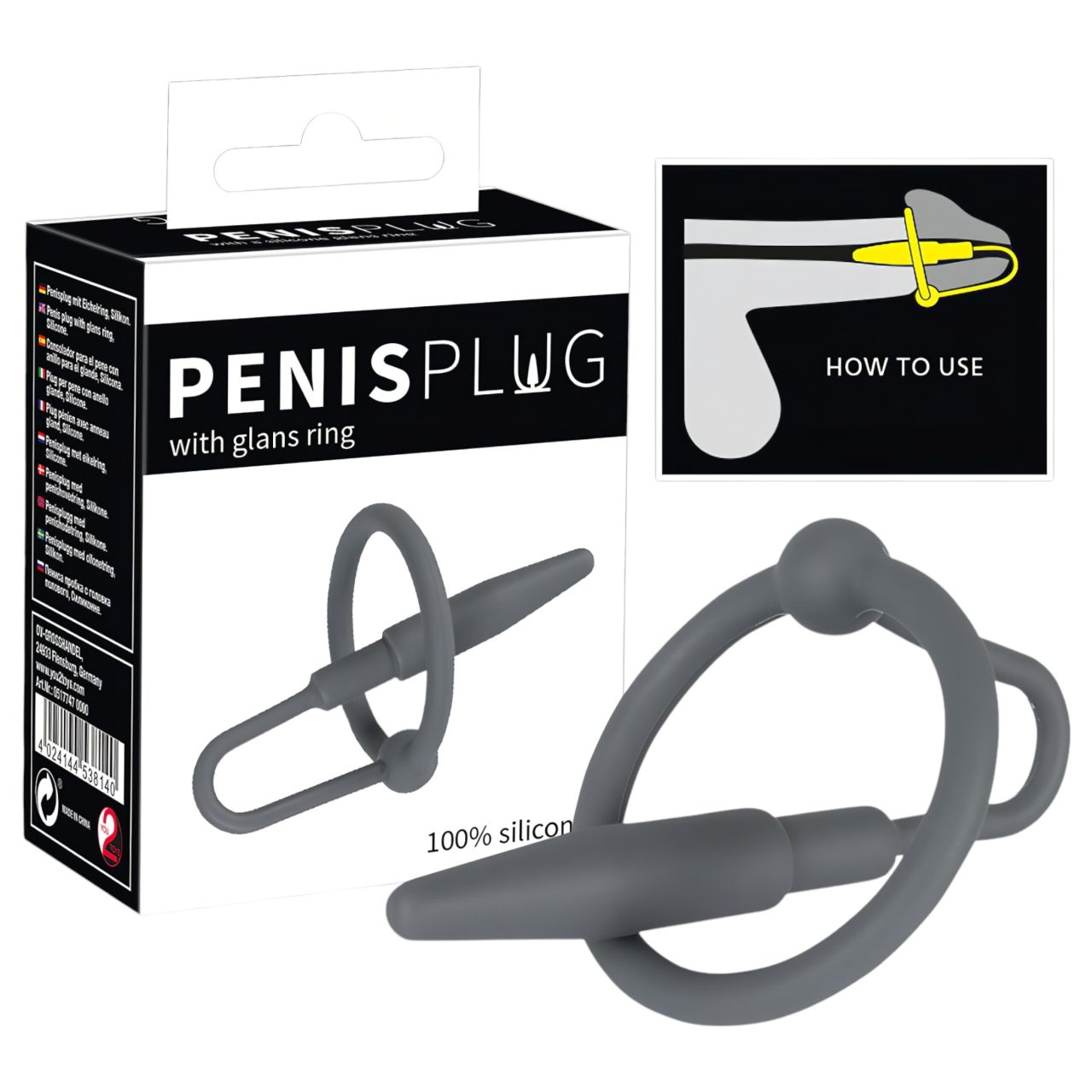 You2Toys Penisplug - szilikon makkgyűrű kúpos húgycső dilátorral (szürke)