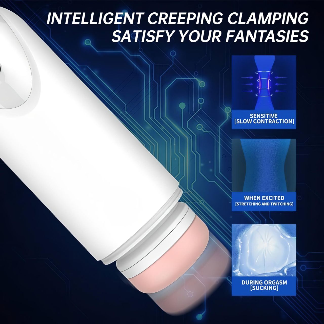 / Leopard - fel-le mozgó, vibráló maszturbátor férfiaknak (fehér)