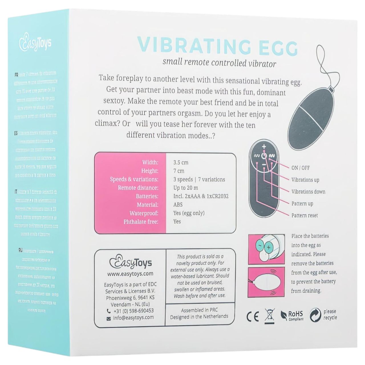 EasyToys - hordható 7 ritmusú rádiós vibrotojás (pink) EasyToys - hordható 7 ritmusú rádiós vibrotojás (pink)