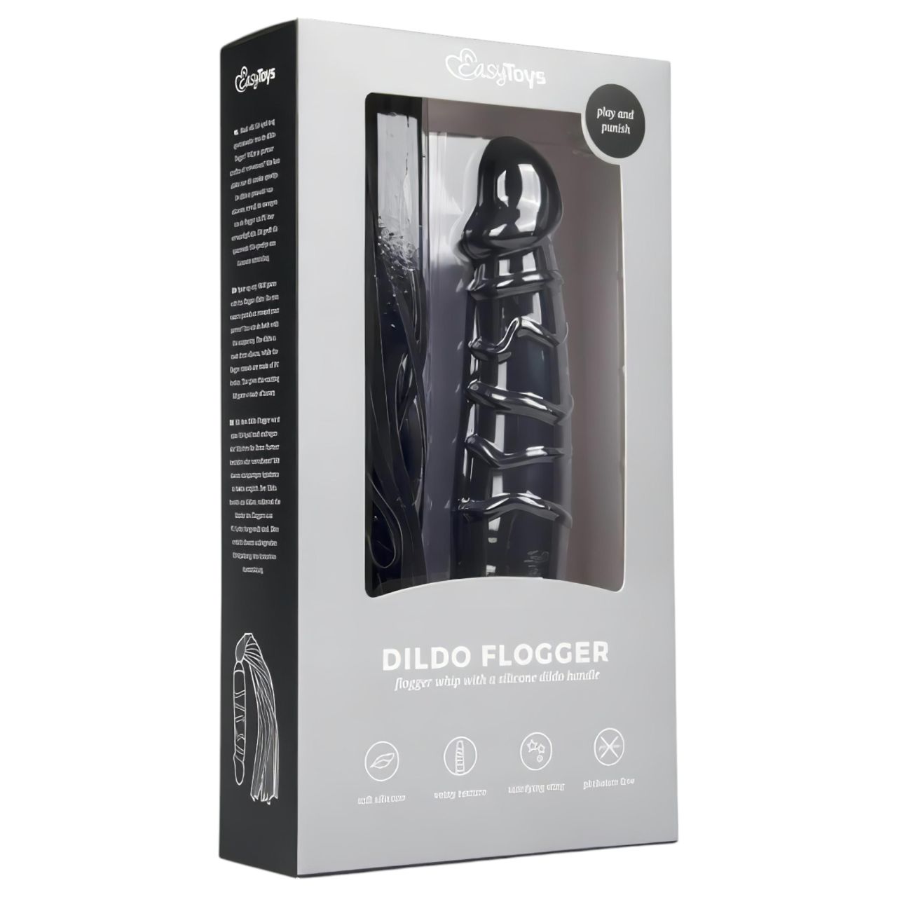 EasyToys Flogger - korbács és szilikon dildó egyben (fekete)