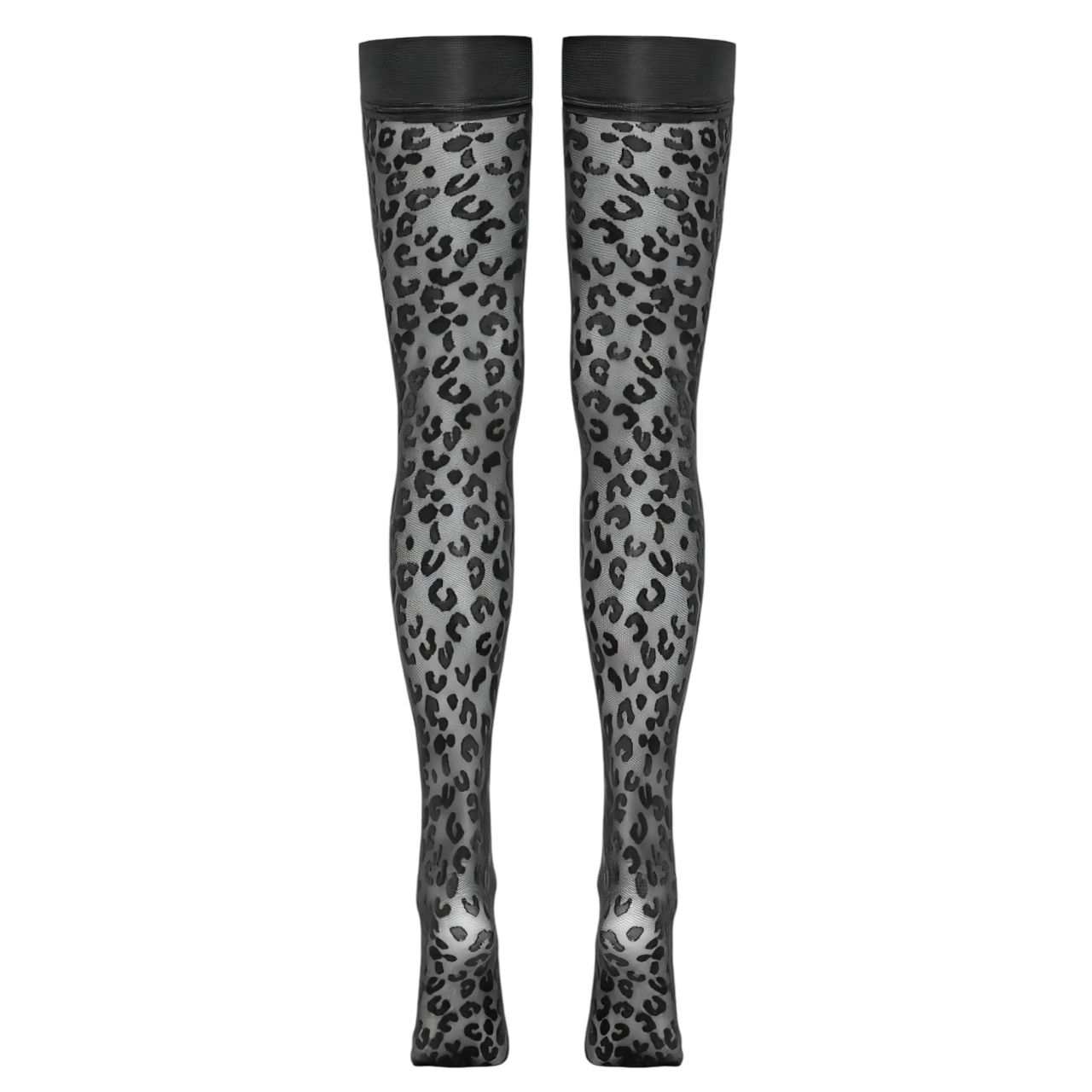Cottelli Legwear - párduc mintás combfix (fekete)