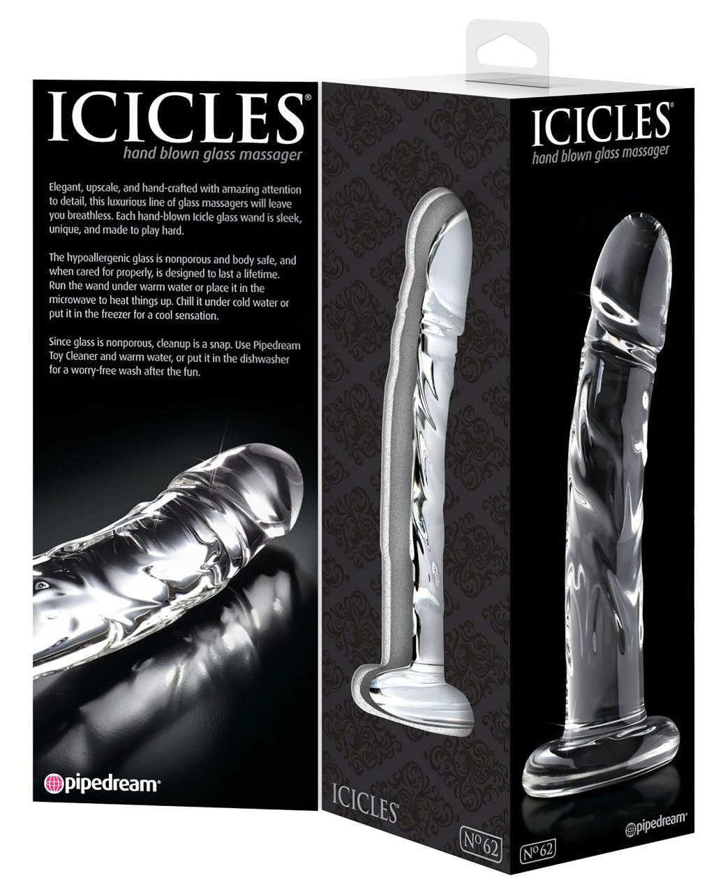 / Icicles No. 62 - péniszes üveg dildó (átlátszó)