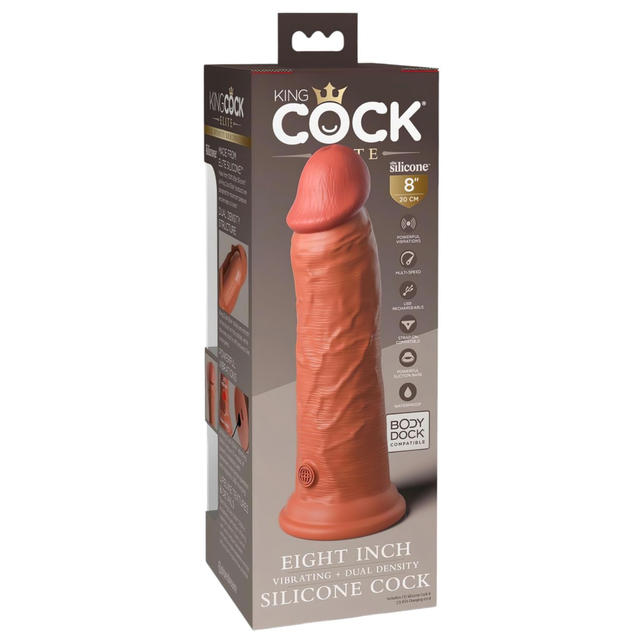 King Cock Elite 8 - élethű vibrátor 20 cm (sötét testszínű)