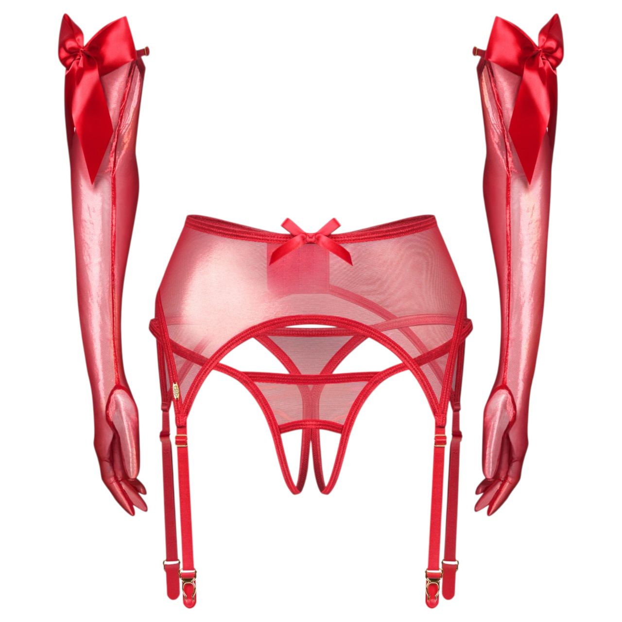 Obsessive Gifty - háromrészes szett harisnyakötővel (piros)