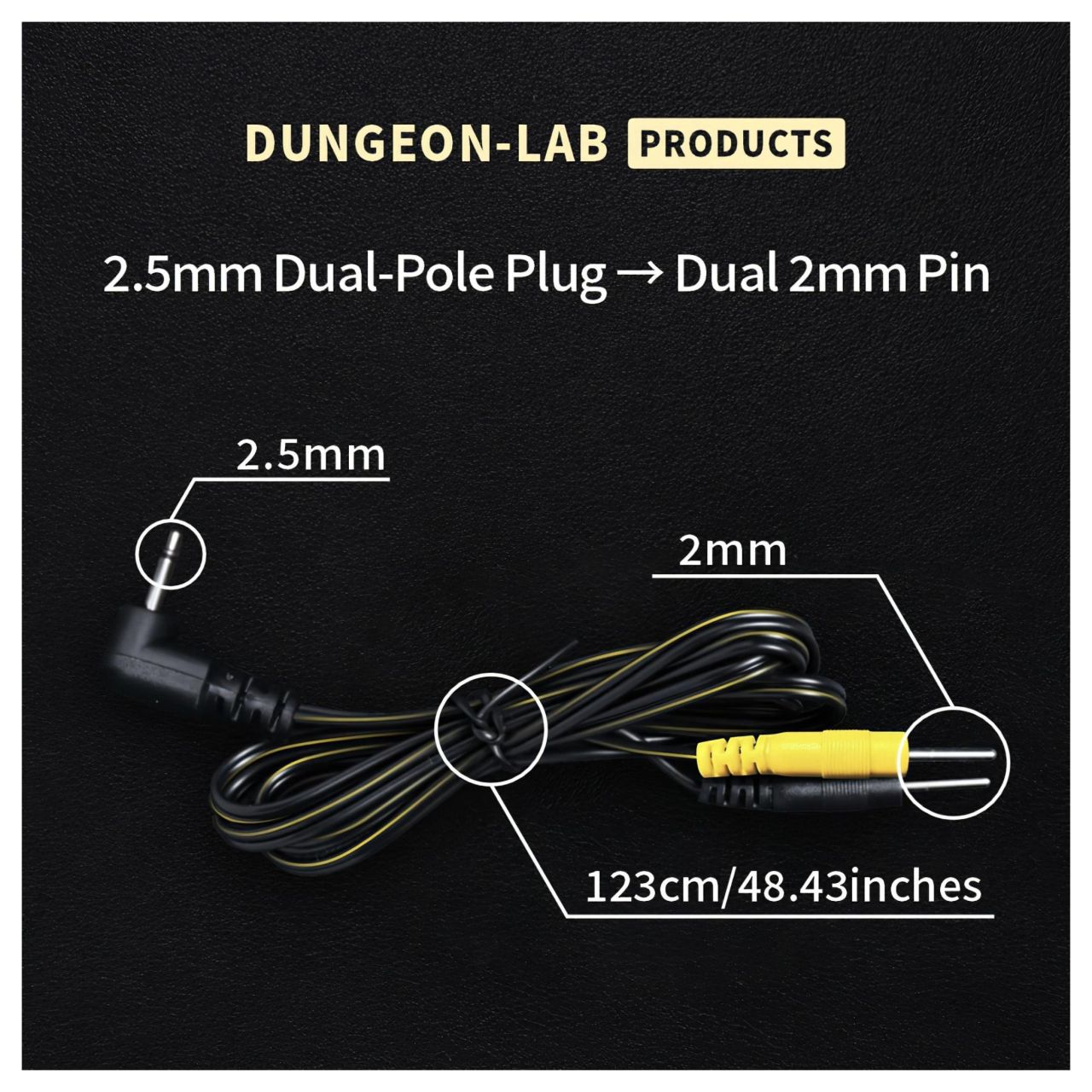DG-LAB - elektródakábel 2,5 mm-es jackről 2 mm-es tüskékre (fekete)