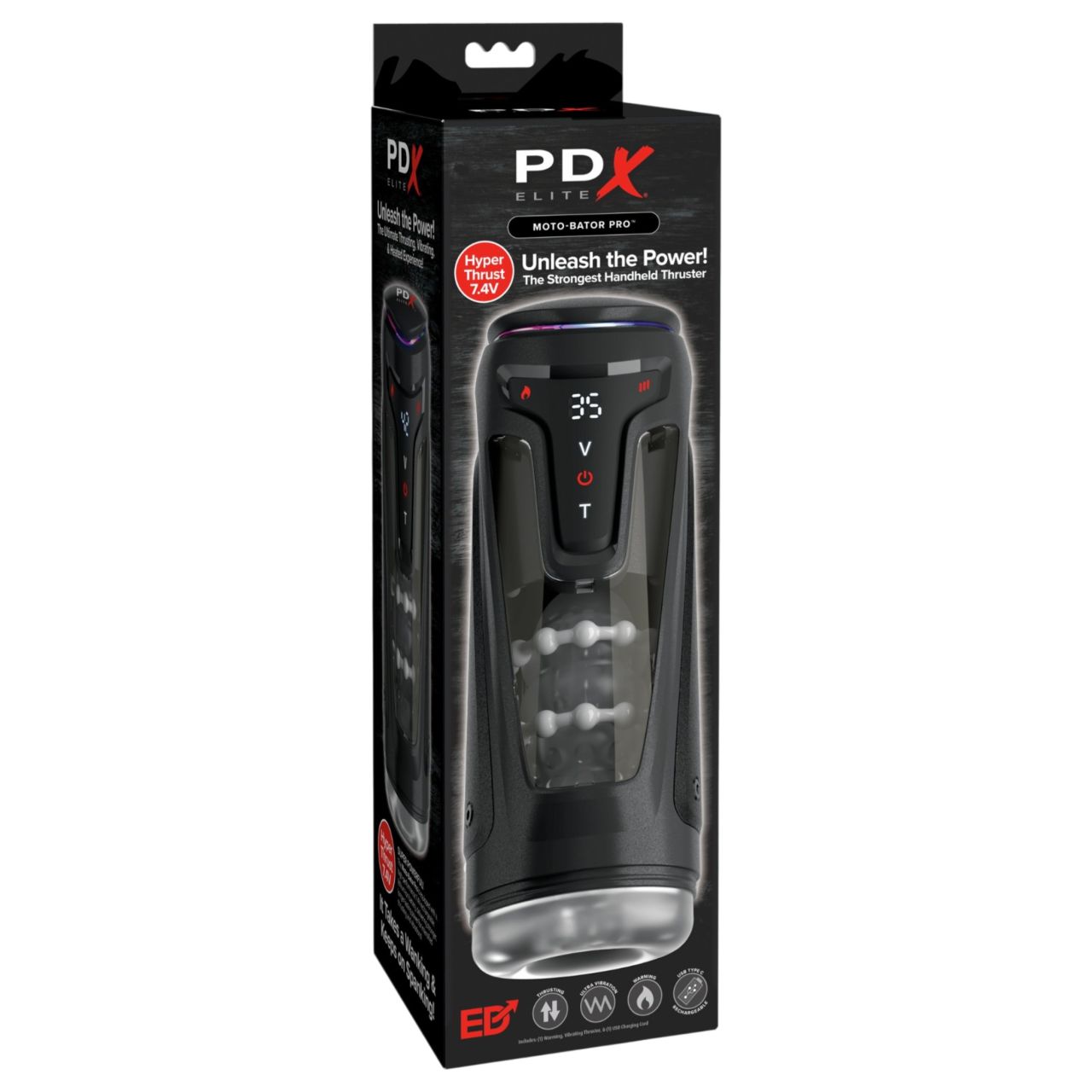 PDX Elite Moto-Bator Pro - gyöngyös, melegítős lökő maszturbátor (fekete)