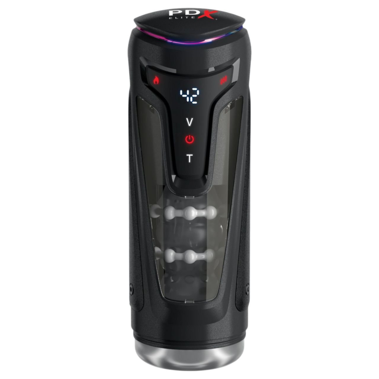 PDX Elite Moto-Bator Pro - gyöngyös, melegítős lökő maszturbátor (fekete)