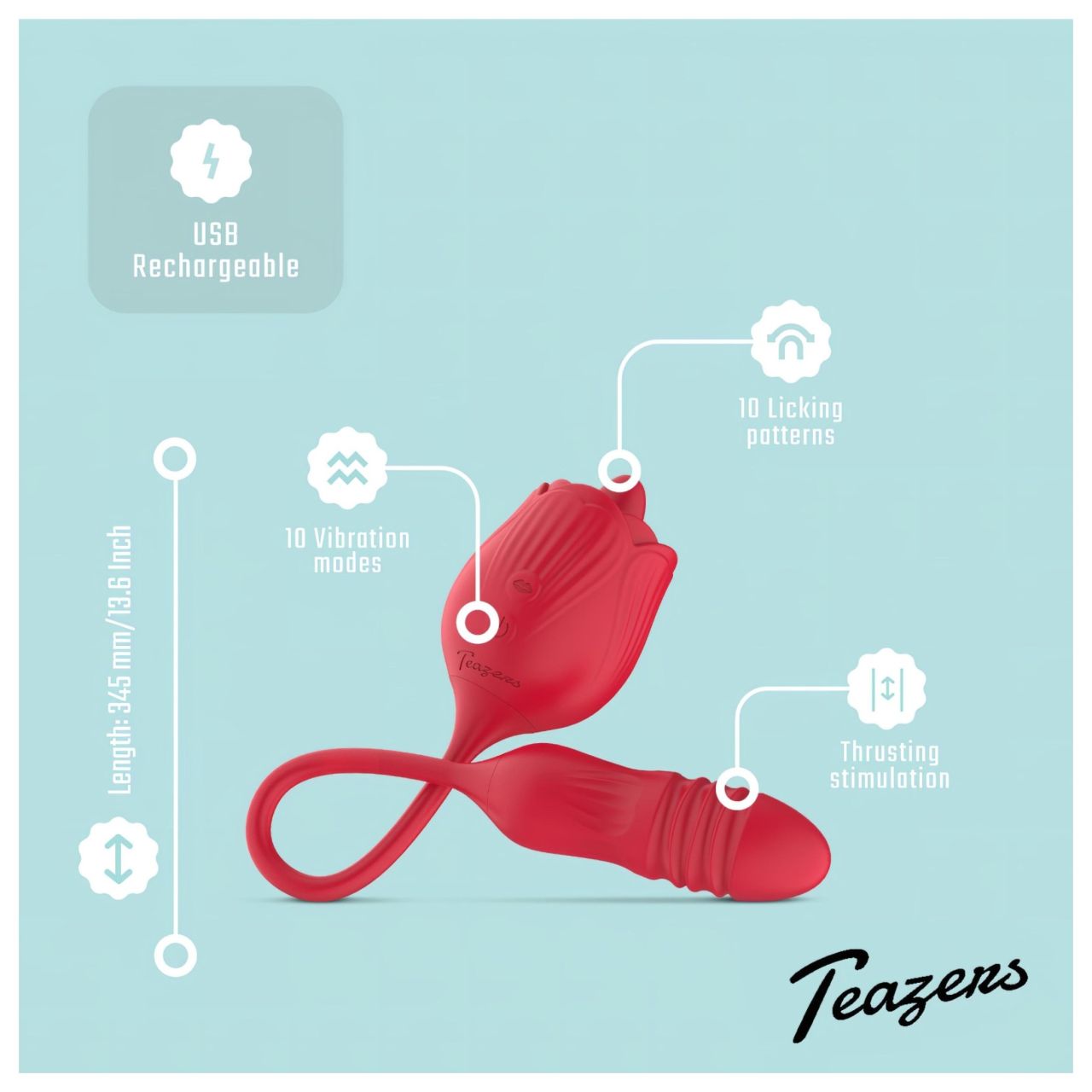 Teazers Rose - lökő vibrátor nyelves csiklóizgatóval (piros) Teazers Rose - lökő vibrátor nyelves csiklóizgatóval (piros)