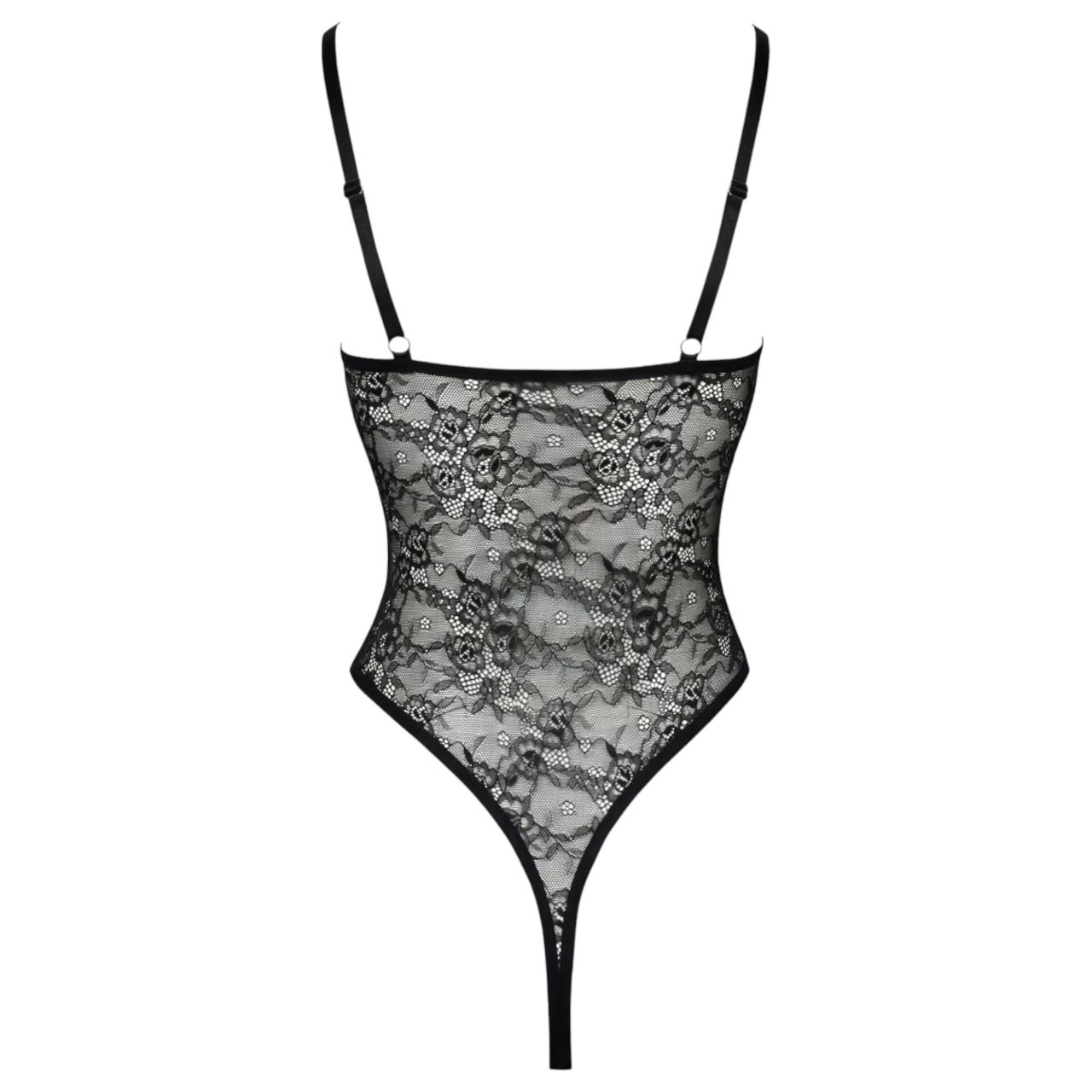 Cottelli - átlátszó, nyitott csipke body (fekete)