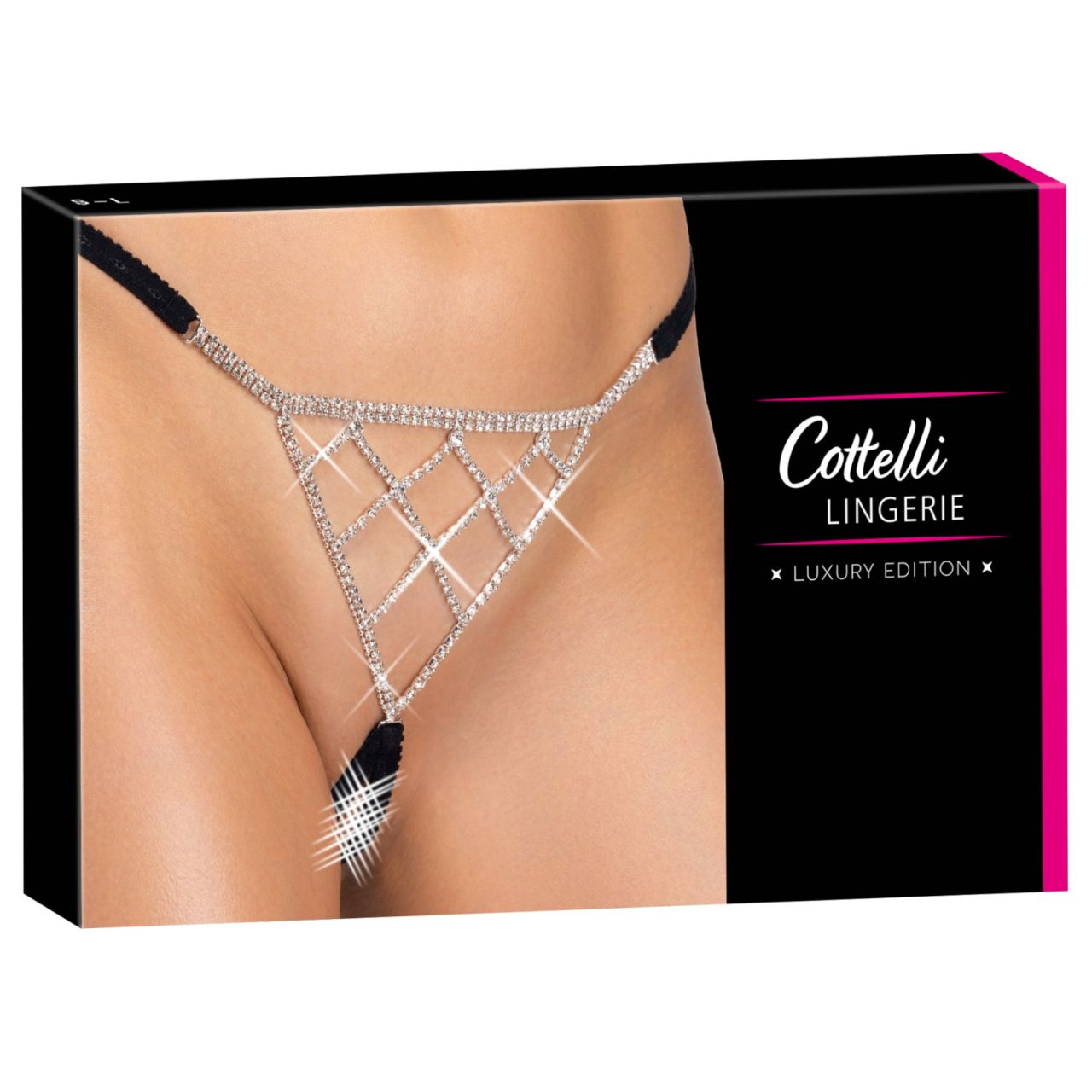 Cottelli - fekete nyitott string tanga ezüst dísszel (S-L)