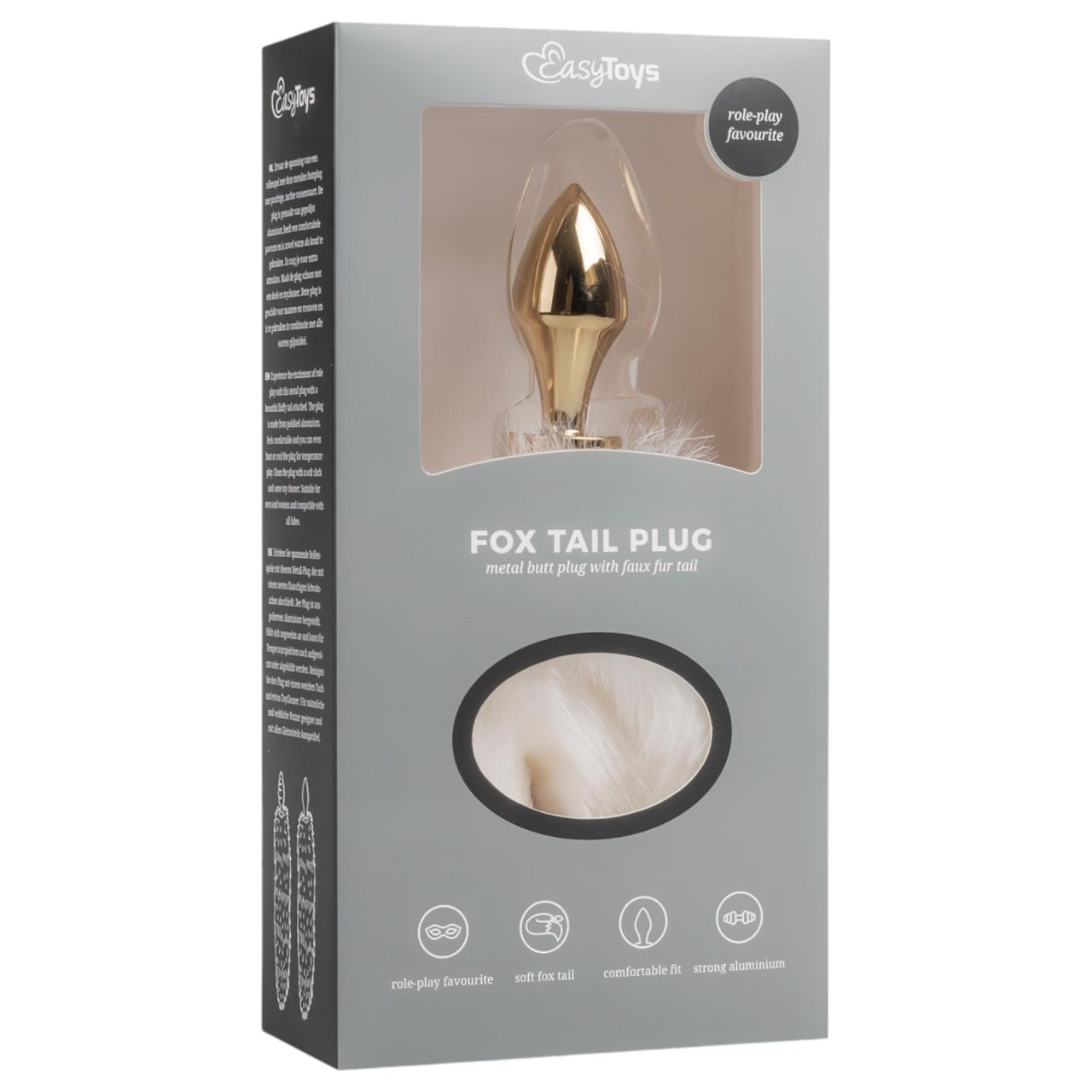 EasyToys Fox NO13 - fém butt plug rókafarokkal, anál plug (arany-fehér)