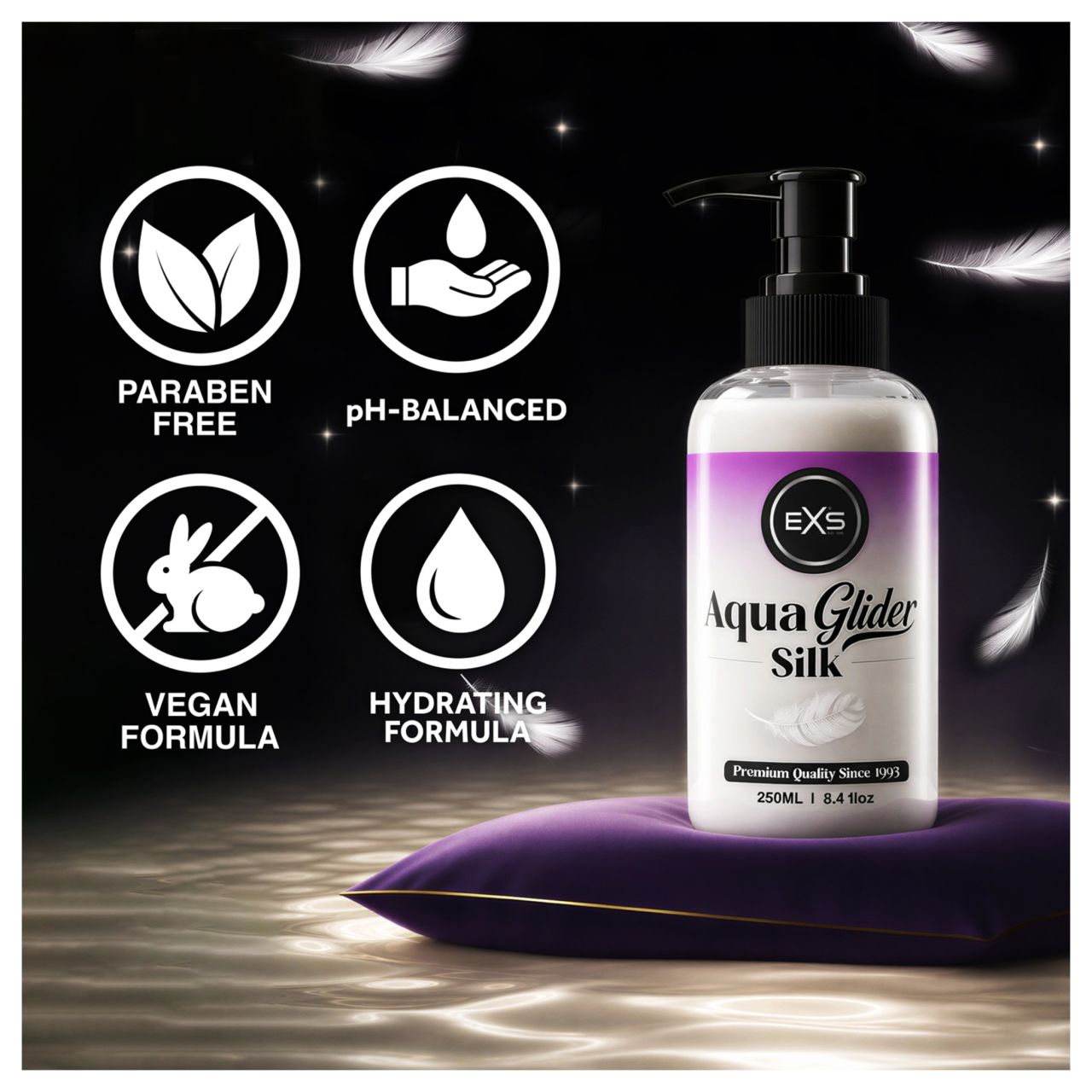 EXS AquaGlider Silk - selymes vízbázisú síkosító pumpás flakonban (250ml) EXS AquaGlider Silk - selymes vízbázisú síkosító pumpás flakonban (250ml)