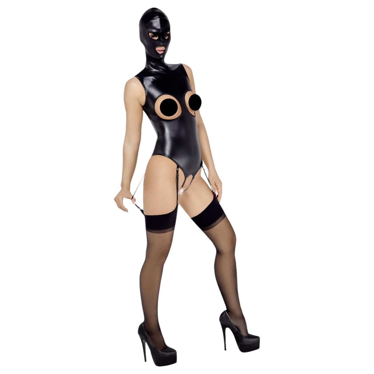 Bad Kitty - alul-felül nyitott body és szopó maszk (fekete) Bad Kitty - alul-felül nyitott body és szopó maszk (fekete)