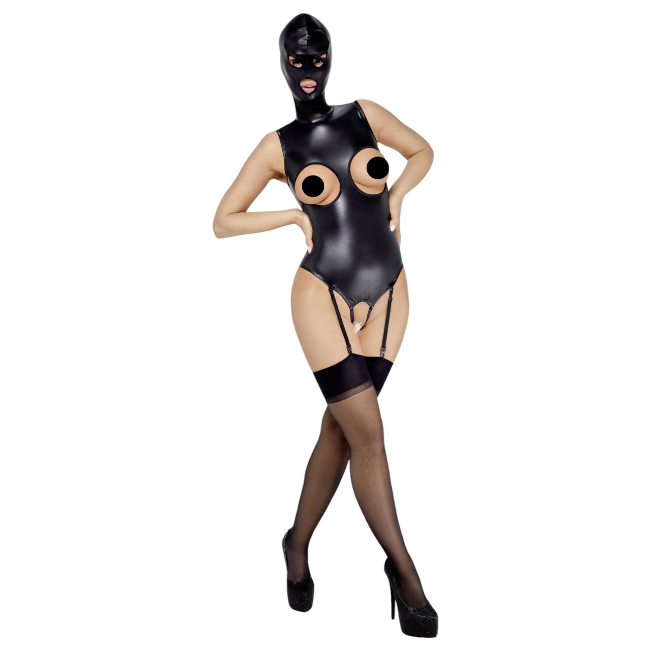 Bad Kitty - alul-felül nyitott body és szopó maszk (fekete) Bad Kitty - alul-felül nyitott body és szopó maszk (fekete)