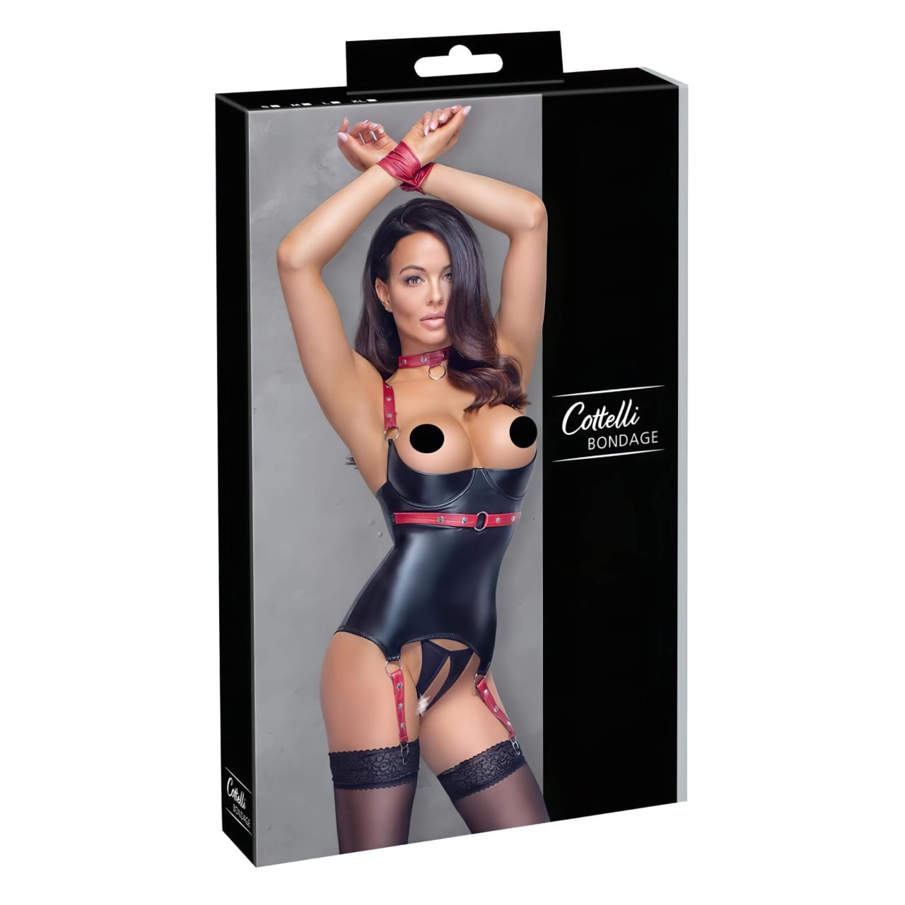 Cottelli Bondage - fényes, push-up felső nyakörvvel (fekete) Cottelli Bondage - fényes, push-up felső nyakörvvel (fekete)