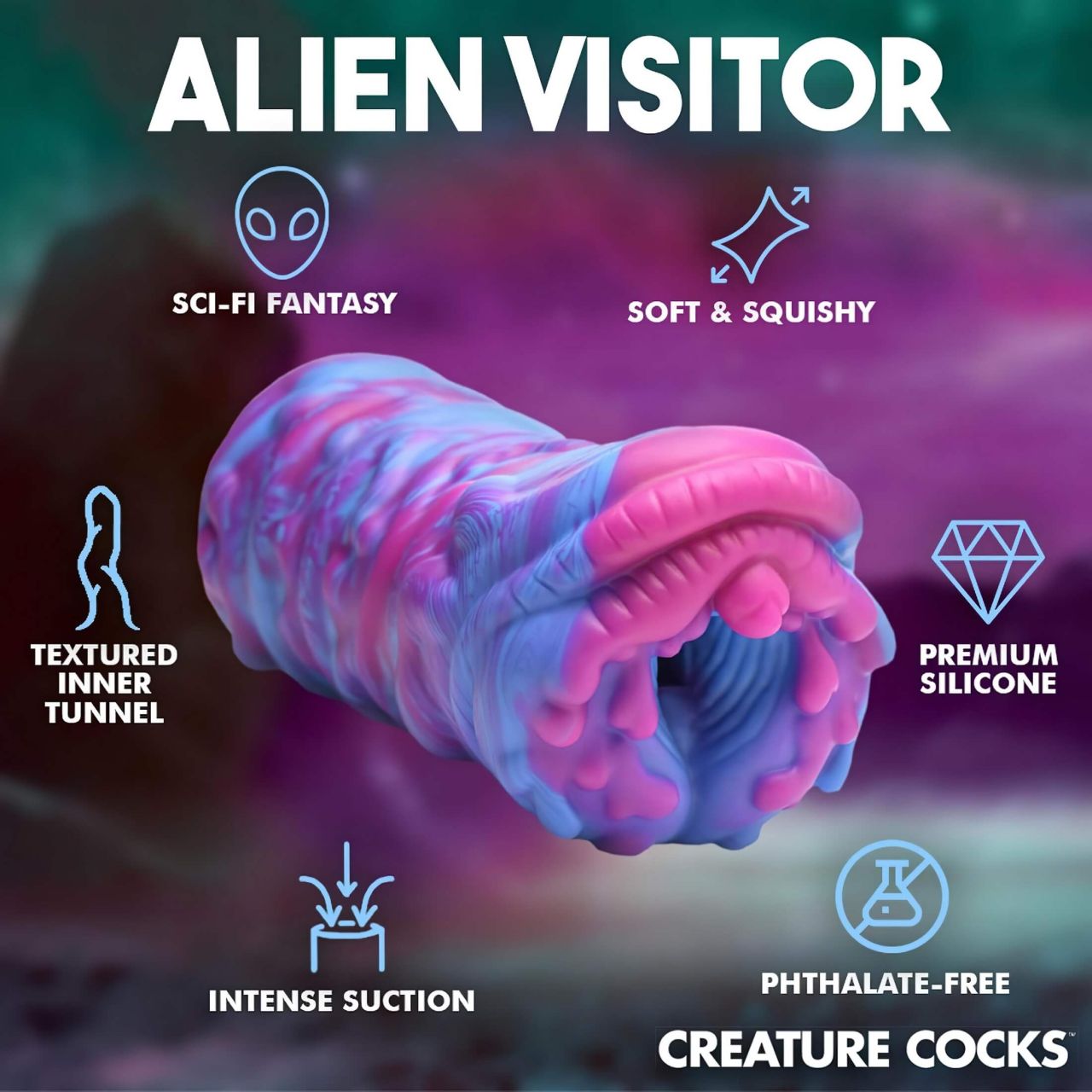 Creature Cocks Cyclone - szilikon alien műpunci maszturbátor (lila-pink)