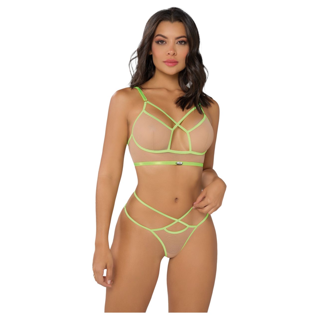 Zôf Rosie - neon pántos melltartó és tanga szett (testszínű/zöld) Zôf Rosie - neon pántos melltartó és tanga szett (testszínű/zöld)