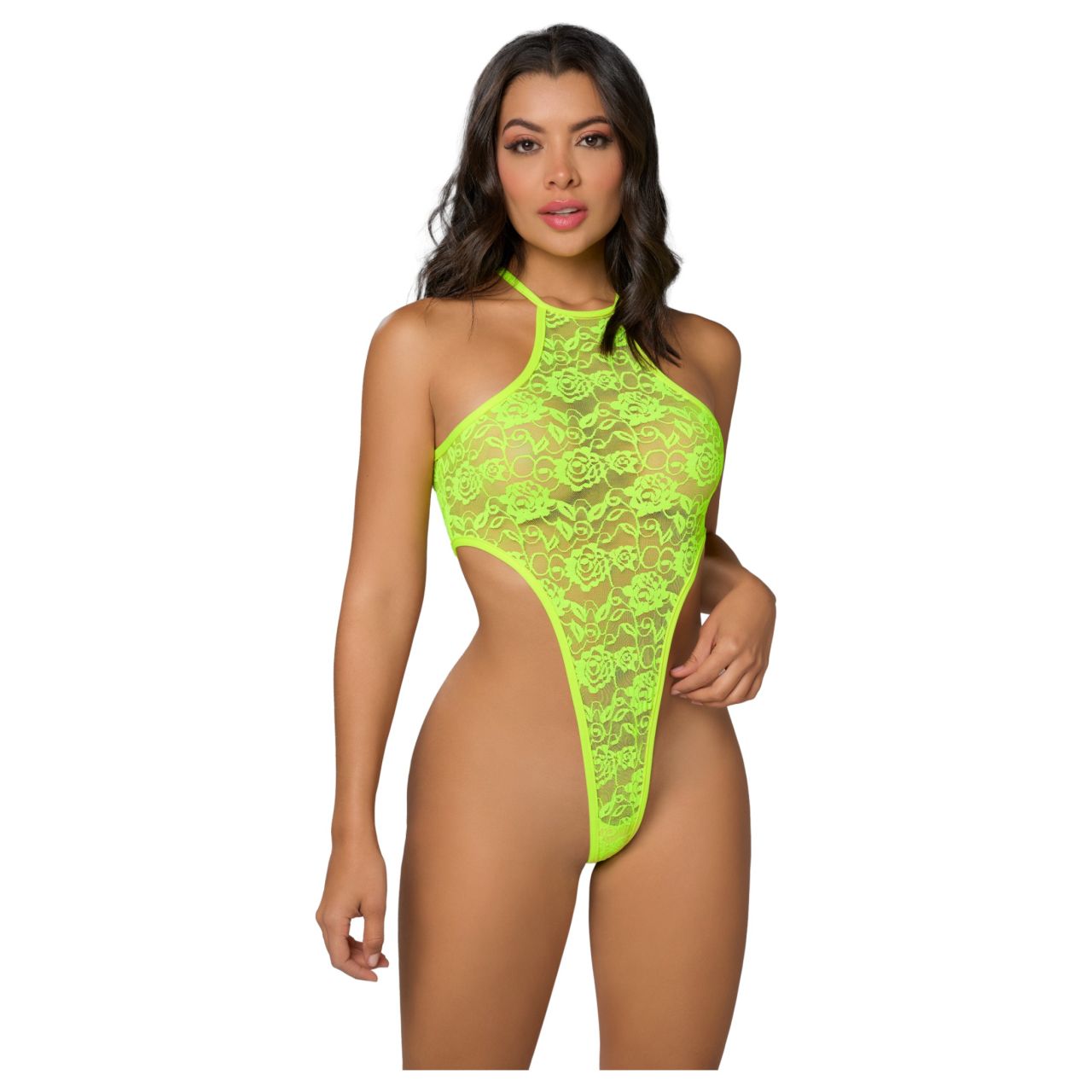 Zôf Sunny - magasan kivágott csipke body nyakpánttal (sárga)